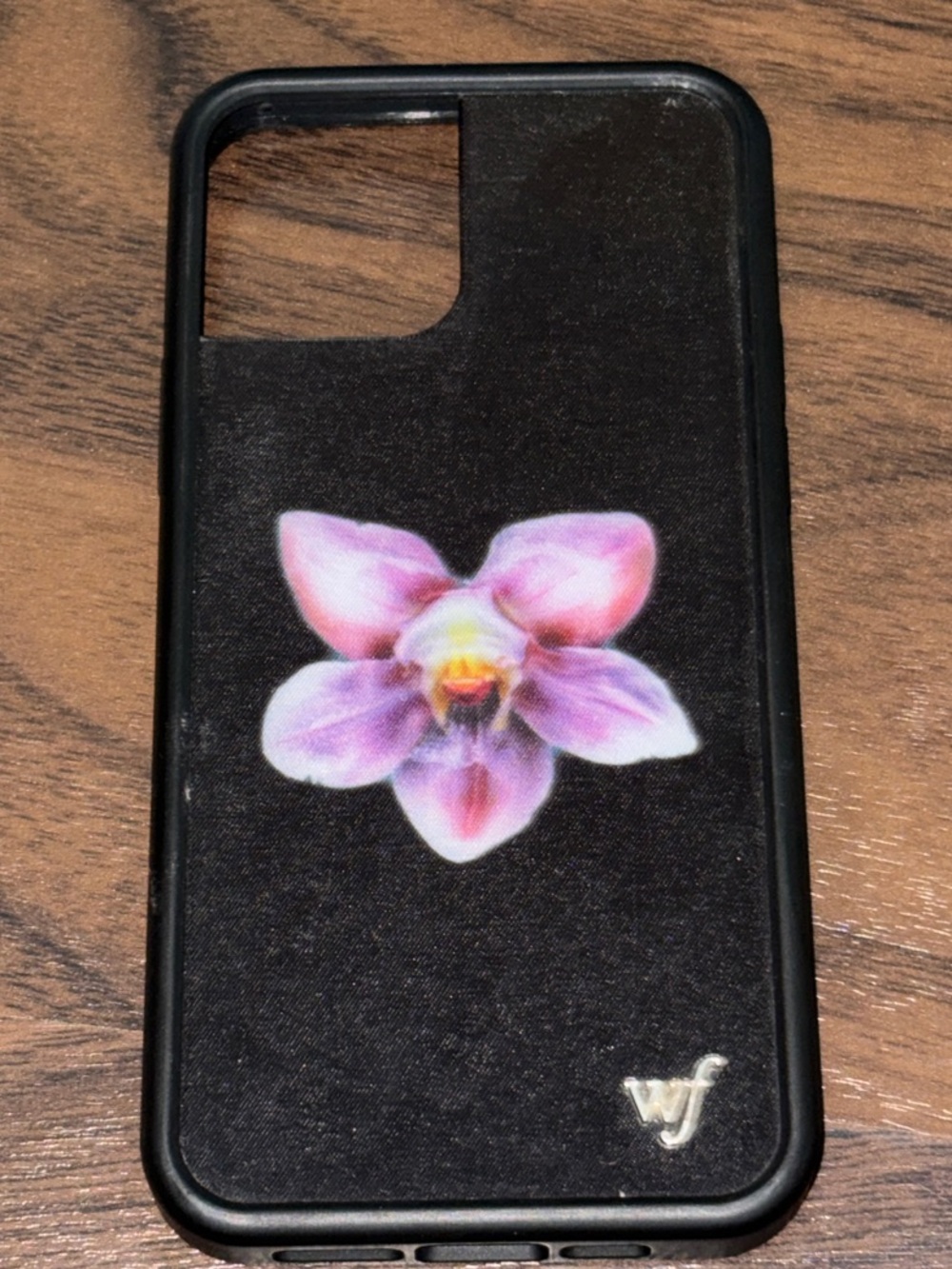 IPhone 12 Wildflower Black Phone Case with Purple Orchid Design